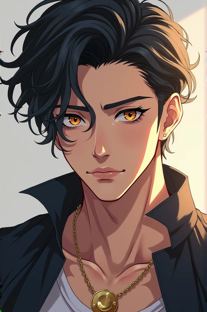 there is a young man with a necklace on his neck, handsome anime pose, anime handsome man, male anime style, realistic anime artstyle, anime boy, realistic anime 3 d style, hyperrealistic teen, realistic artstyle, handsome stunning realistic, maler, cai xukun, photorealistic artstyle, young anime man, beautiful 