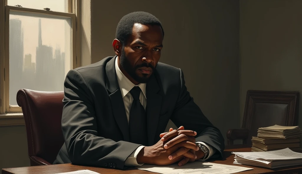 A black gentleman daydreaming about his money problems