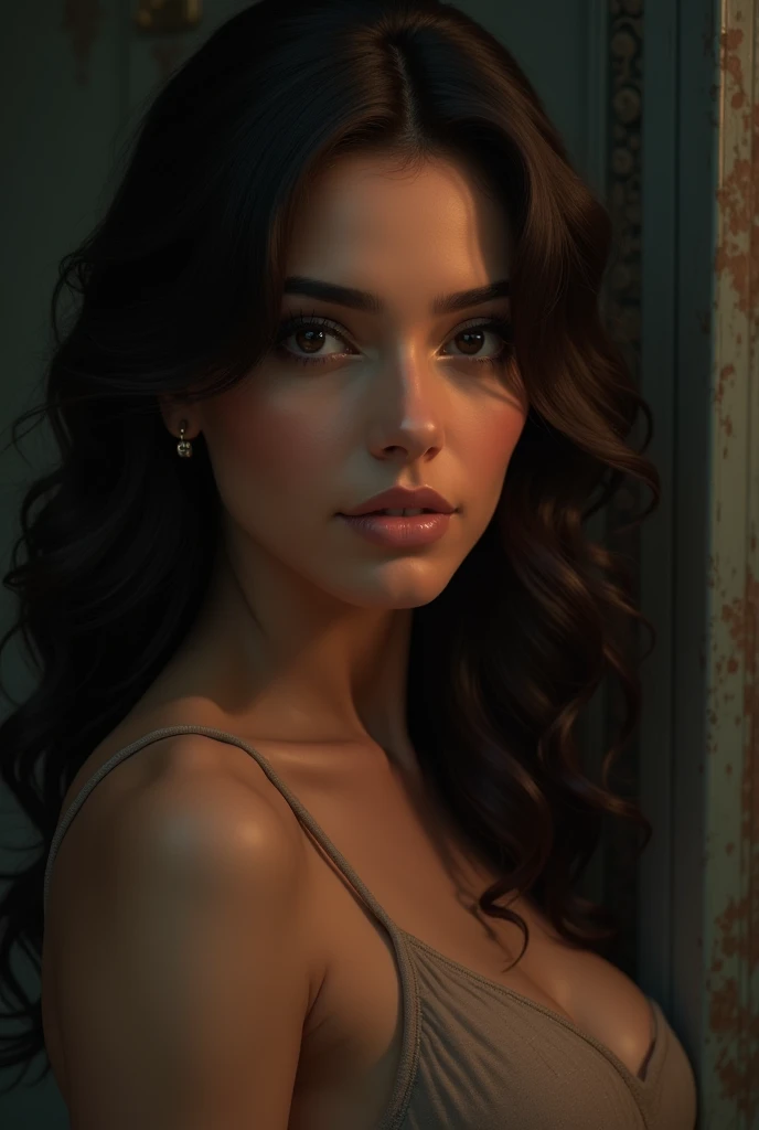 Attractive, beautiful, average, medium height with a bit of curves, Larger breast than average (woman),Dark eyes and hair, tinted skin-tone, exotic. Round face, expressive and well defined eyes. She has small forehead, Indian Bengali girl