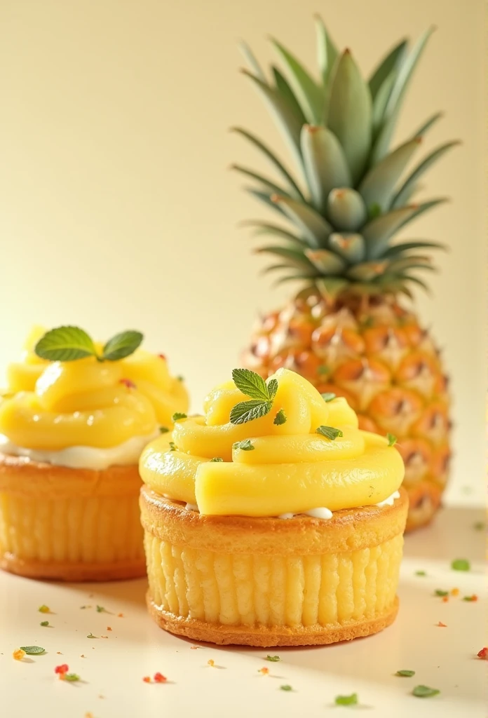Commercial Photography, Pineapple pastry, poster, Fresh style background, elegant, Booth Lighting, attractive, True to life colors, Ultra HD