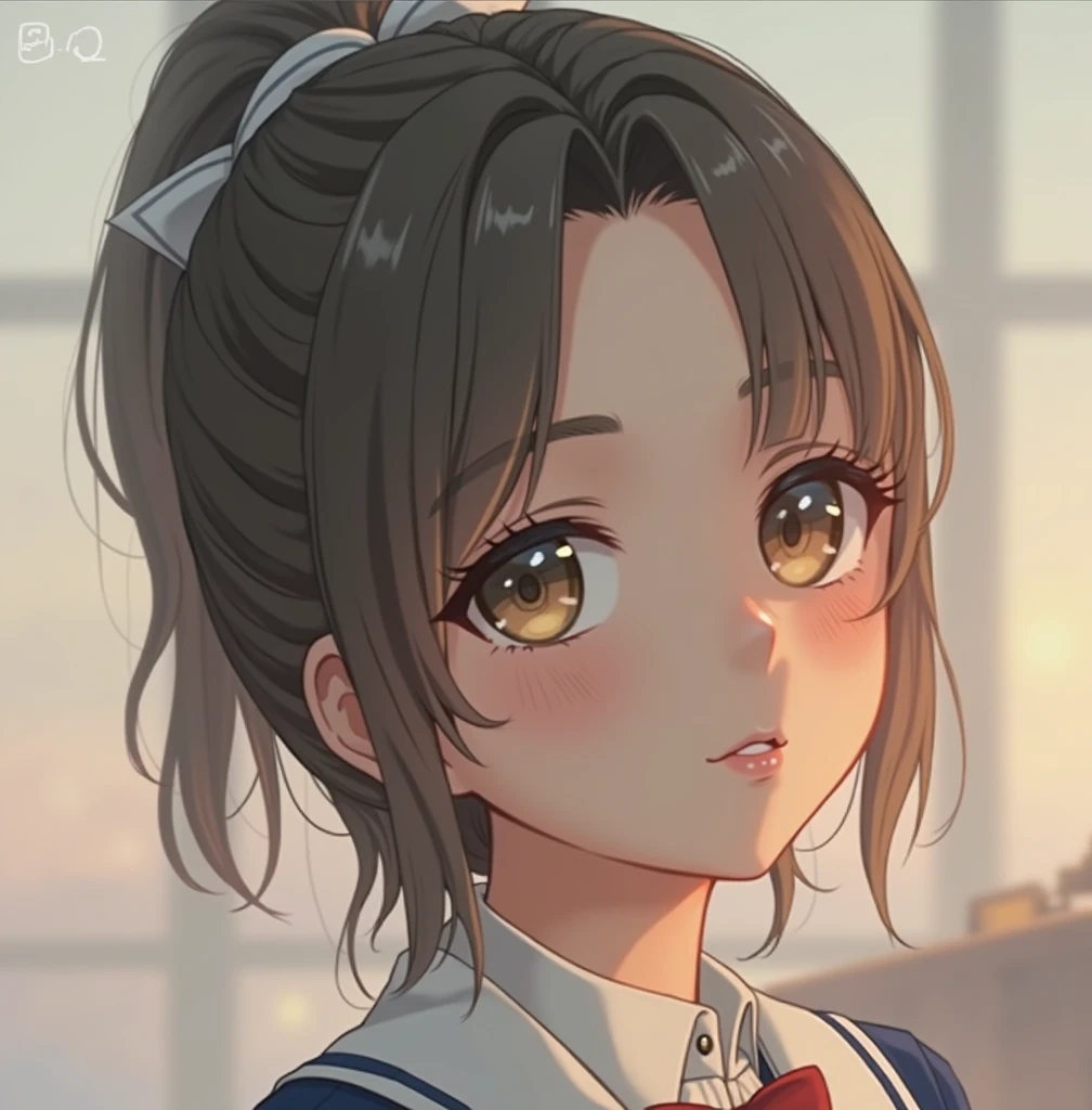 a young girl in school uniform, sitting, beautiful detailed eyes, beautiful detailed lips, extremely detailed face and hair, long eyelashes, intricate school uniform details, ambient lighting, warm color tones, (best quality,4k,8k,highres,masterpiece:1.2),ultra-detailed,(realistic,photorealistic,photo-realistic:1.37),school setting, clean background, peaceful expression