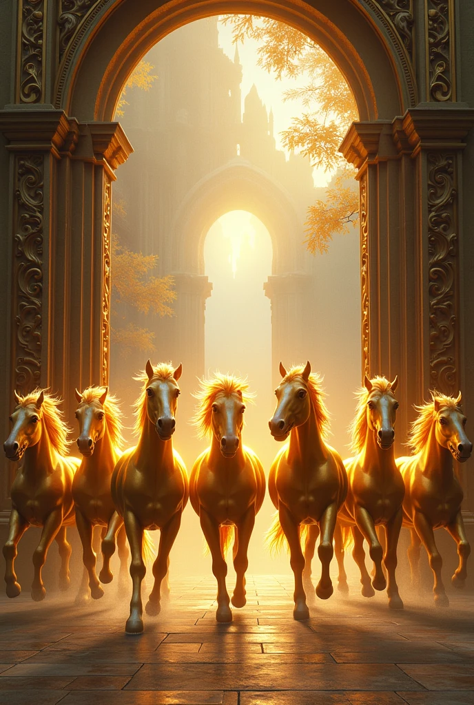 Artistic gates with 7 horses with Gold color
