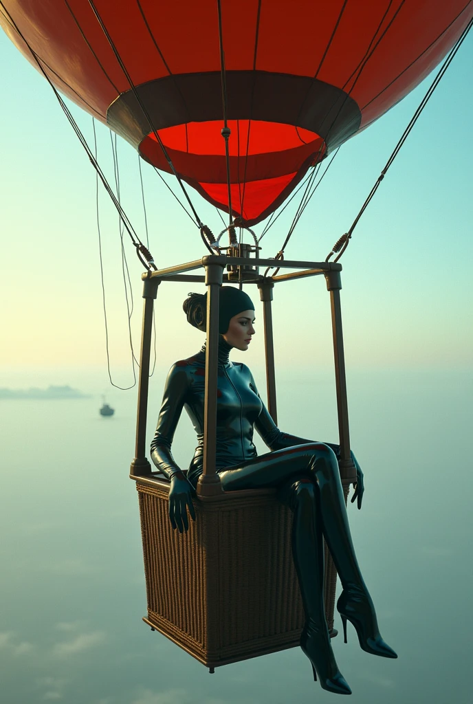 Woman in latex suit inside of ballon