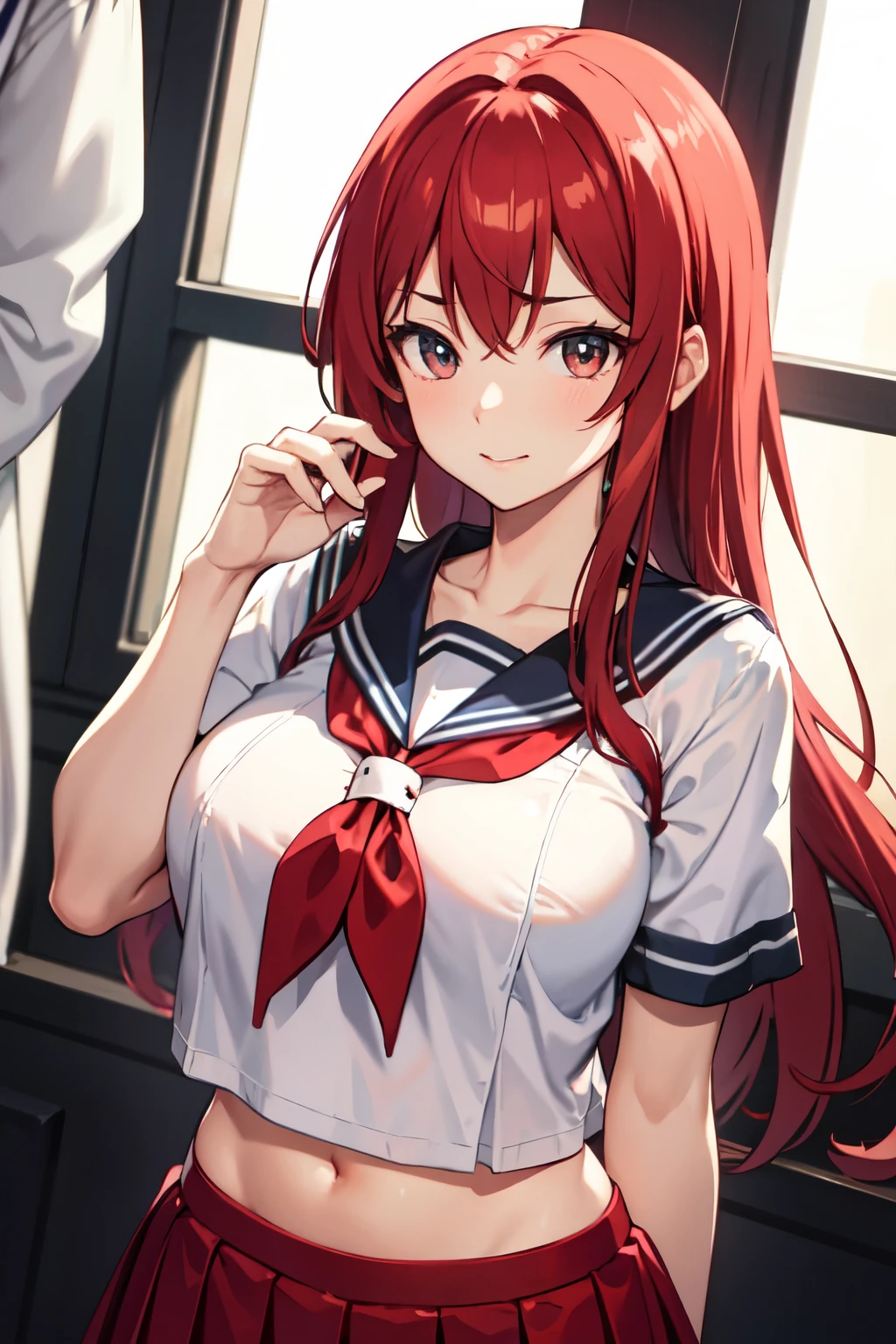 8ｋ,Highest quality,masterpiece, Sharp focus,high school girl，，Red hair，Lewd，Sailor suit，

