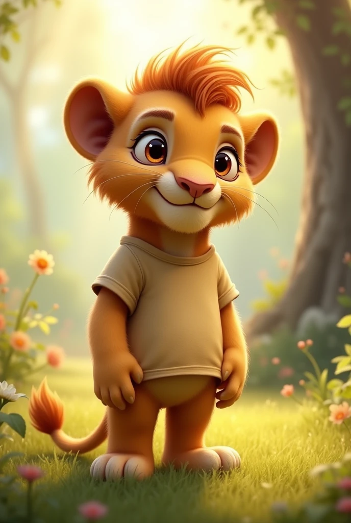 Little lion standing in short sleeves