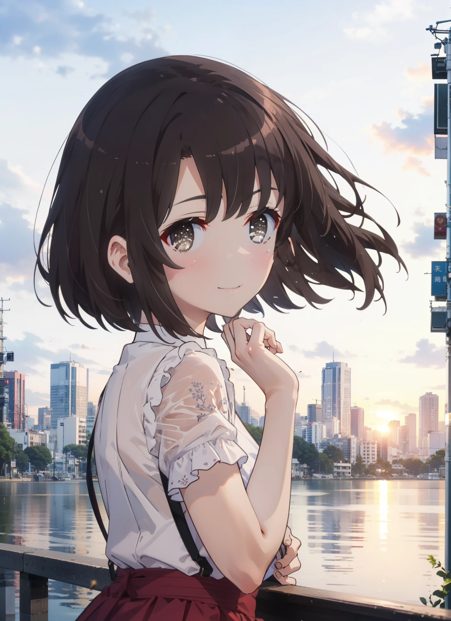 Katoumegumi, Megumi Katou, Brown Hair, short hair, (Brown eyes:1.5),smile,Red sleeveless dress,Red long skirt,Cute heeled sandals,evening,sunset,The sun is setting,Walking,whole bodyがイラストに入るように,
break outdoors, 海岸通り
break looking at viewer, whole body,
break (masterpiece:1.2), Highest quality, High resolution, unity 8k wallpaper, (shape:0.8), (Beautiful details:1.6), Highly detailed face, Perfect lighting, Extremely detailed CG, (Perfect hands, Perfect Anatomy),