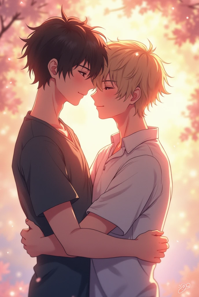 Anime gay couples hugging each other make the
