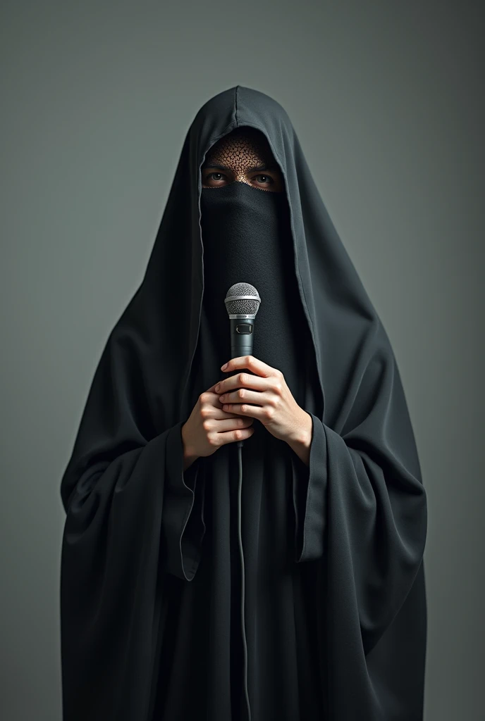 voilée qui est entrain de donner des conseils devant un micro 🎙️ face le caméra
