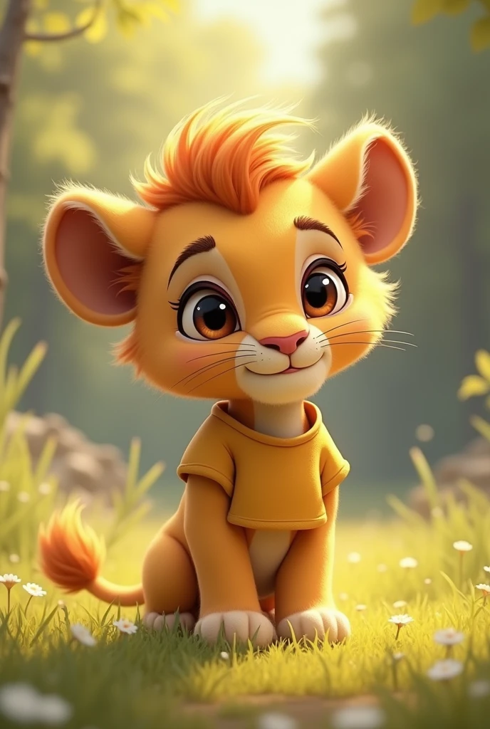 Little lion standing in short sleeves