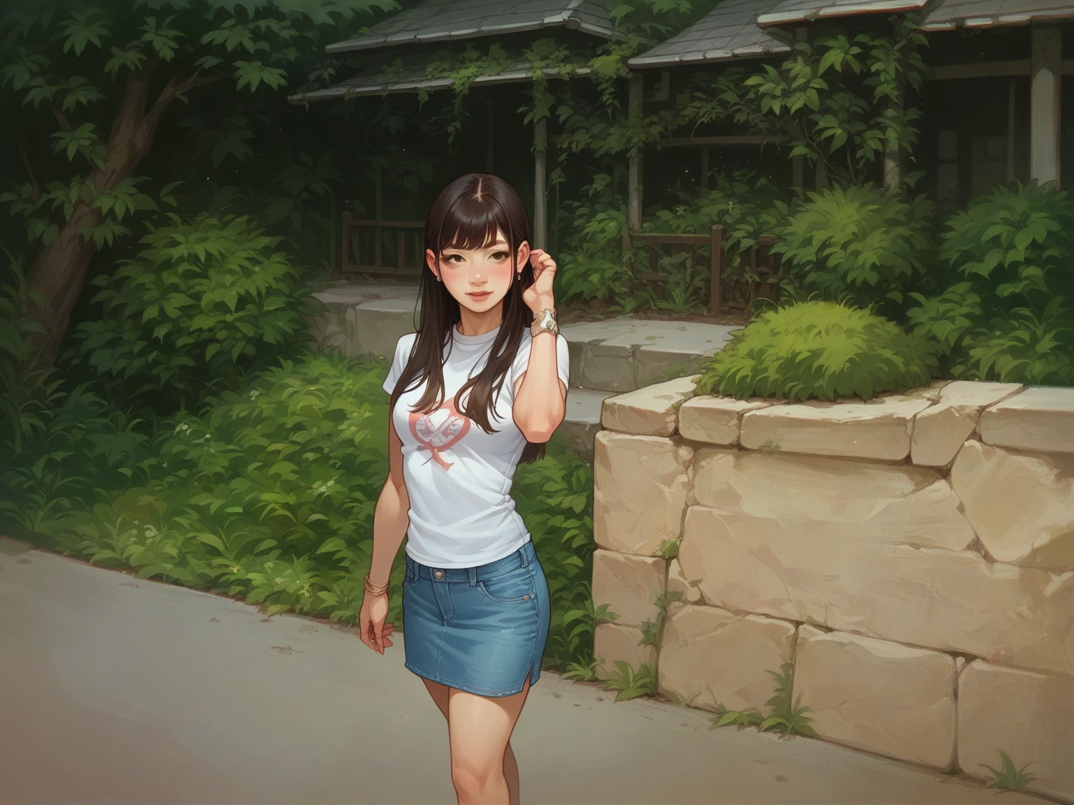 Asian girl short jean skirt