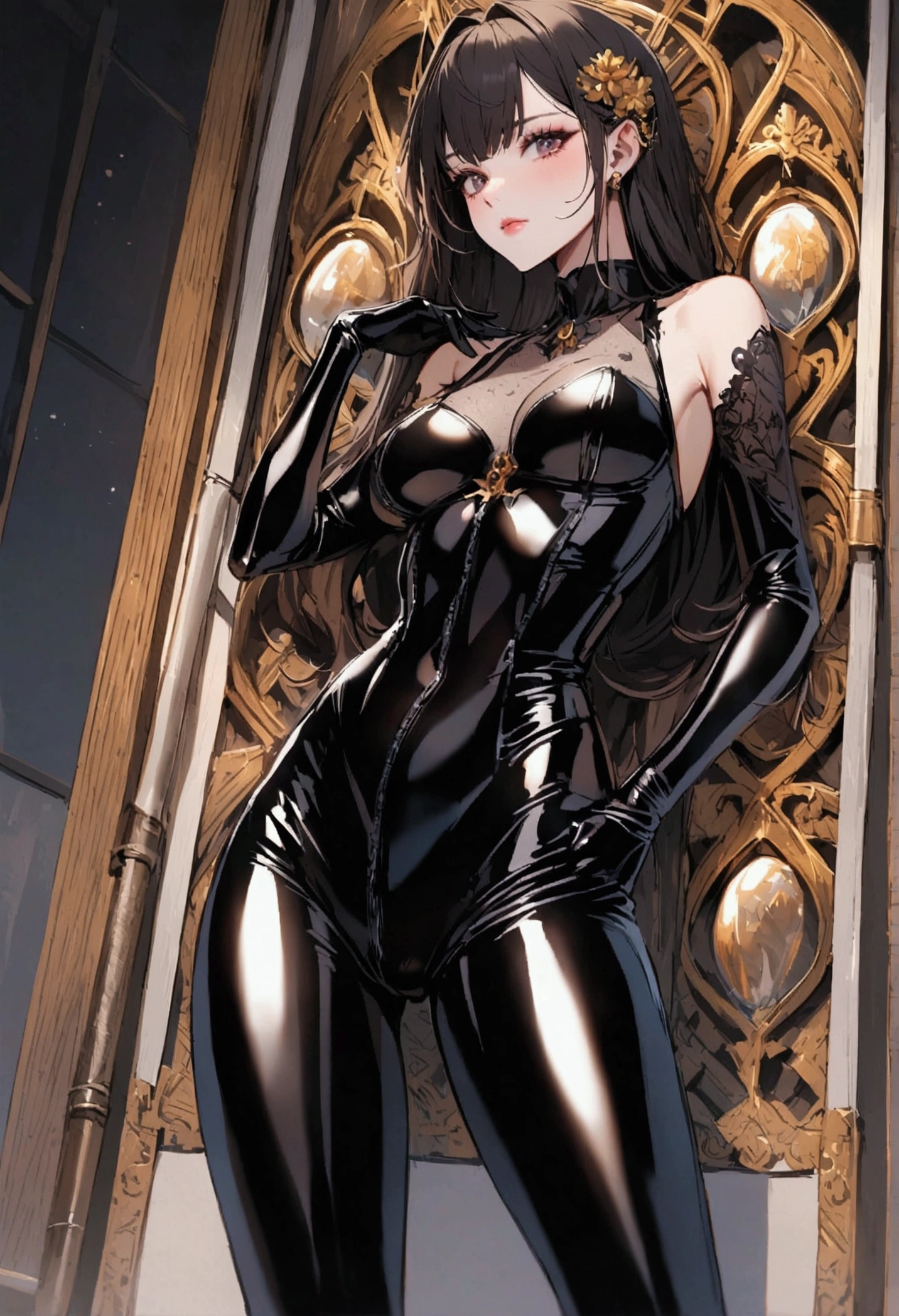 Scientist foxgirl in latex leggings