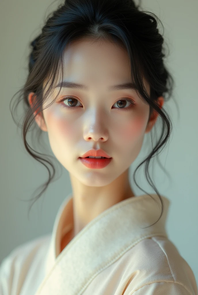 Beautiful Japanese woman, image from the neck up, woman with a long neck