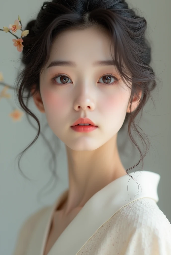 Beautiful Japanese woman, image from the neck up, woman with a long neck