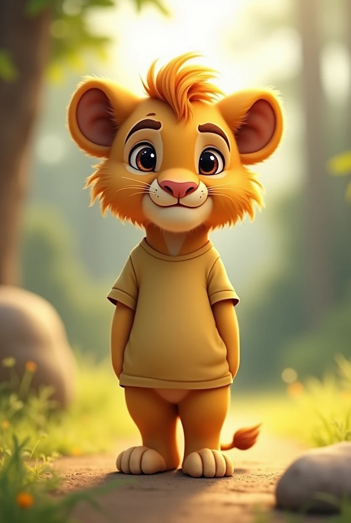 Little lion standing in short sleeves
