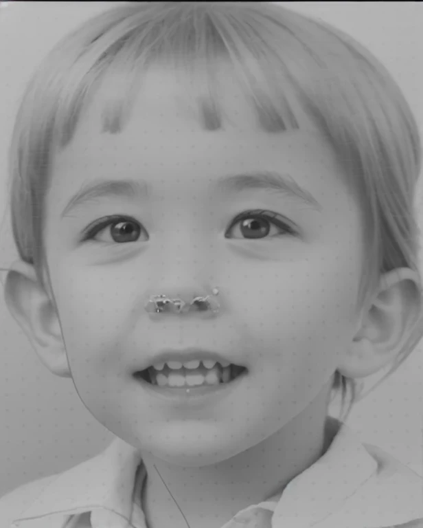Realistic color photography style、Smiling emphasizes nasolabial folds. Make the chin a little thinner and accentuate the nasolabial folds.、I want it to look more like a color photograph..............。3 year old boy, Xu々To、Clearly visible、Emphasizes deep nasolabial folds from nose to mouth、Generate left and right dimples、Show me your beautiful smile.。Make your eyes look cute with double eyelids.Please make a live-action version。There is a lot of ketchup around the mouth、To-sai Sticking out your lower lip、A 3-year-old making a funny face while looking up。Make them laugh。More more more more、Remove the nozzle above the nose to create a clean image.。