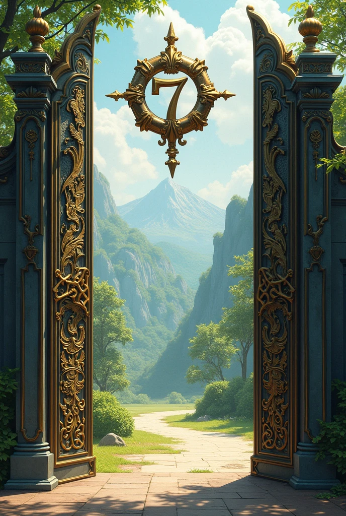 artistic open gates with 7 horse symbol