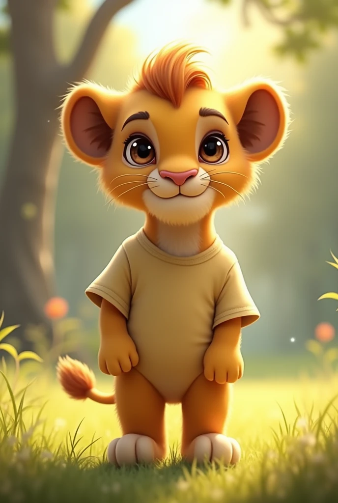 Little lion standing in short sleeves