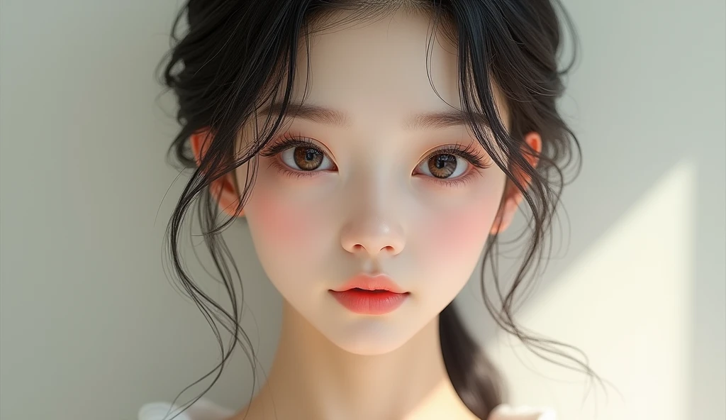 Beautiful Japanese woman, image from the neck up, woman with a long neck
front face