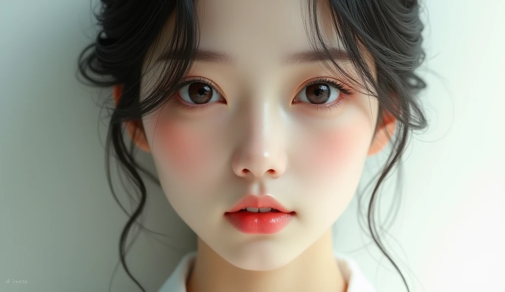 Beautiful Japanese woman, image from the neck up, woman with a long neck
front face
