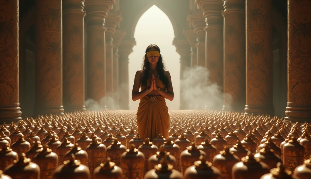 Gandhaari with 100 jar doing prayer in the rajmahal