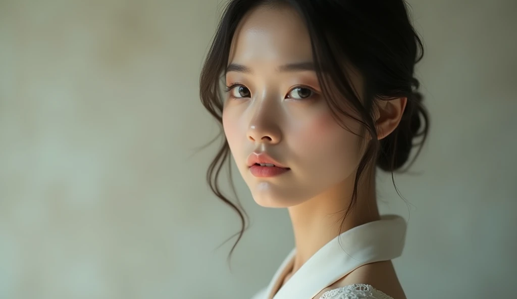 Beautiful Japanese woman, image from the neck up, woman with a long neck front face adult woman