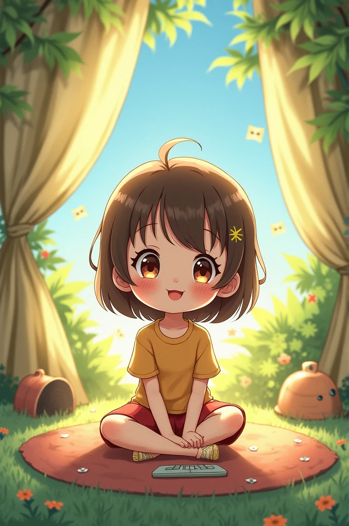 इ A pretty cartoon girl sitting alone listening to a song