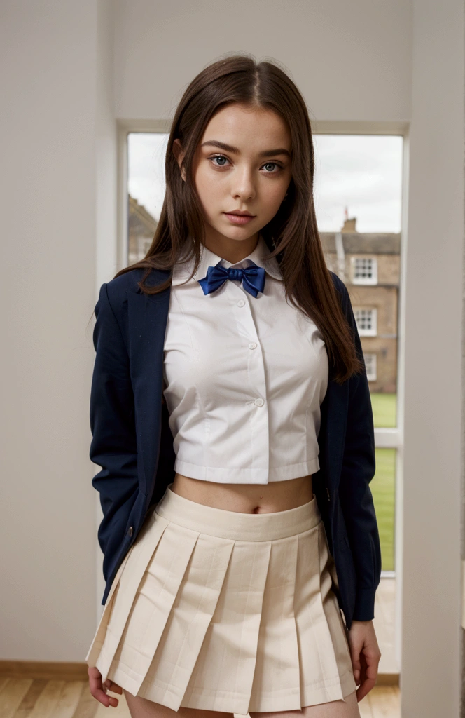 Posing in England school uniform
