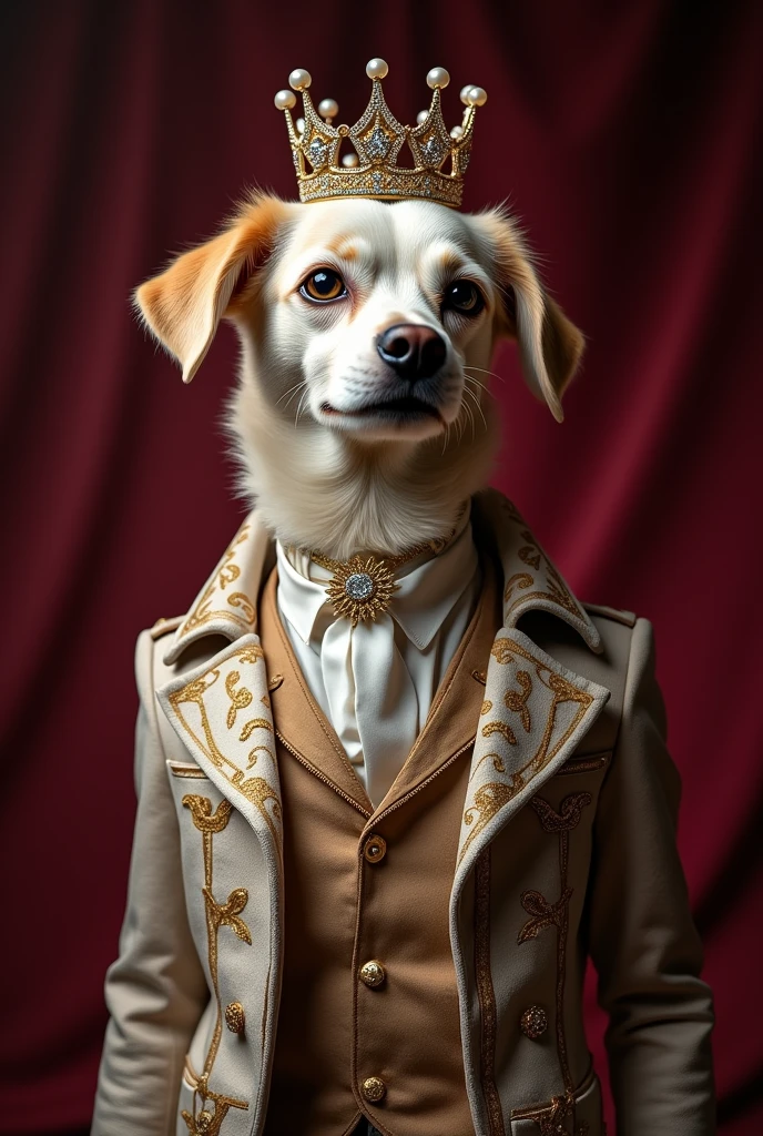 (extremely detailed, realistic, perfect lighting, vibrant colors, intricate details) a headless body wearing king in 1850's, dog hands.