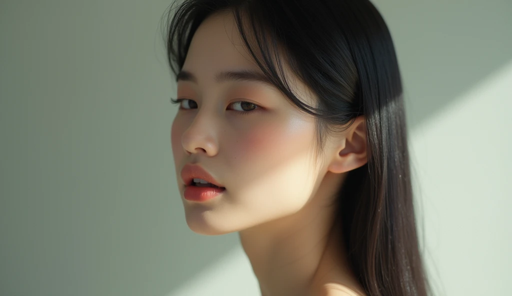 Beautiful asian face woman, image from the neck up, woman with a long neck front face adult woman