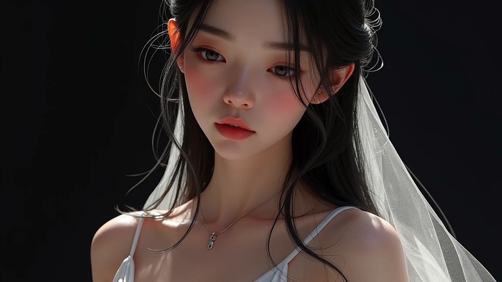 Beautiful asian face woman, image from the neck up, woman with a long neck front face adult woman