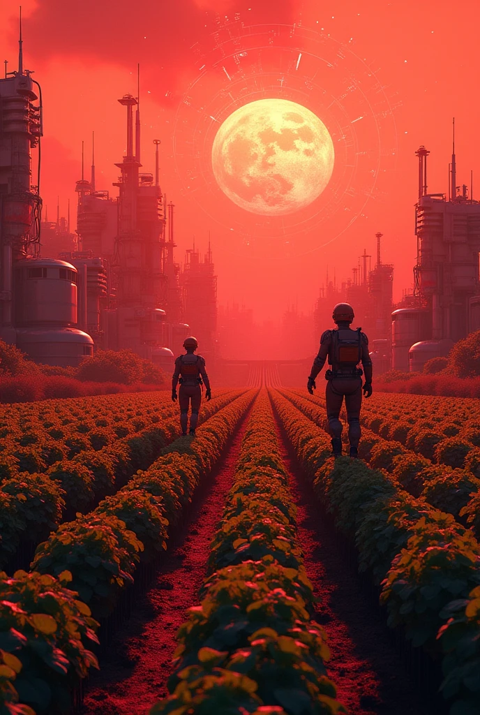 IoT system of agriculture in red tones