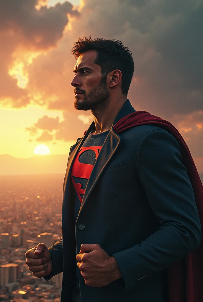 Character looking at the horizon with a super intense expression