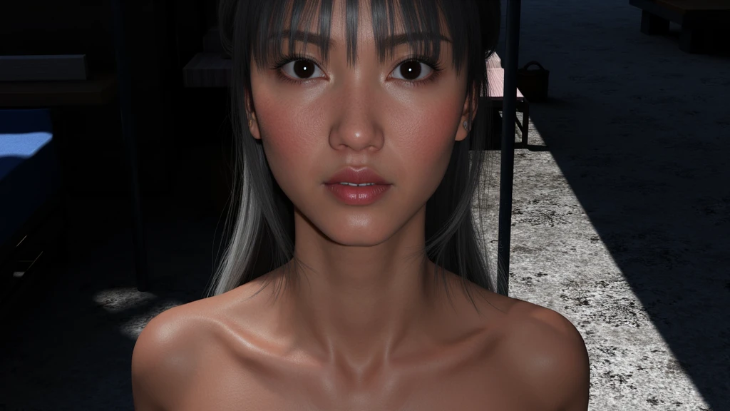Beautiful asian face woman, image from the neck up, woman with a long neck front face adult woman