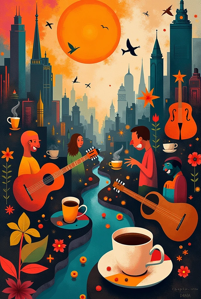 Abstract art for keywords Geneva, Mumbai, art, music, coffee, tea, india