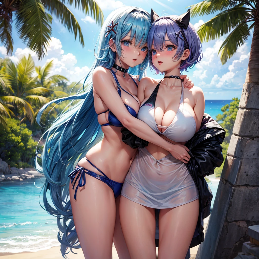Rem with big boobs in bikini on hugging pose