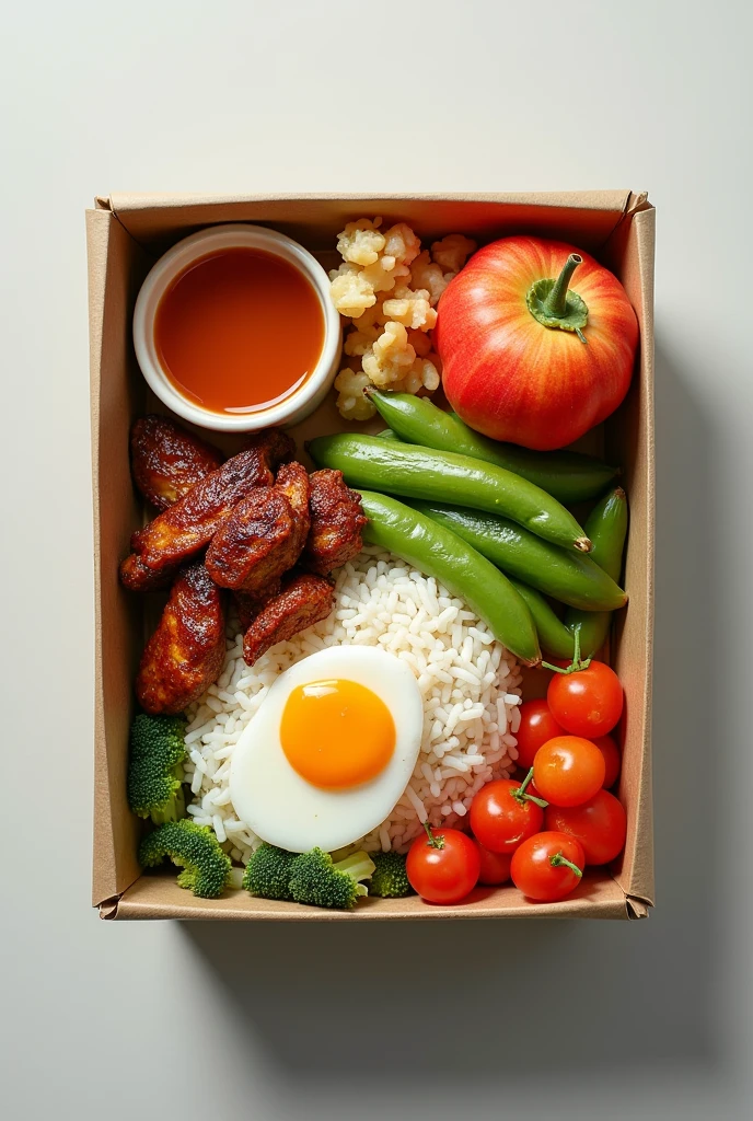10 yuan worth of lunch box food，Top view，Product image，Reality