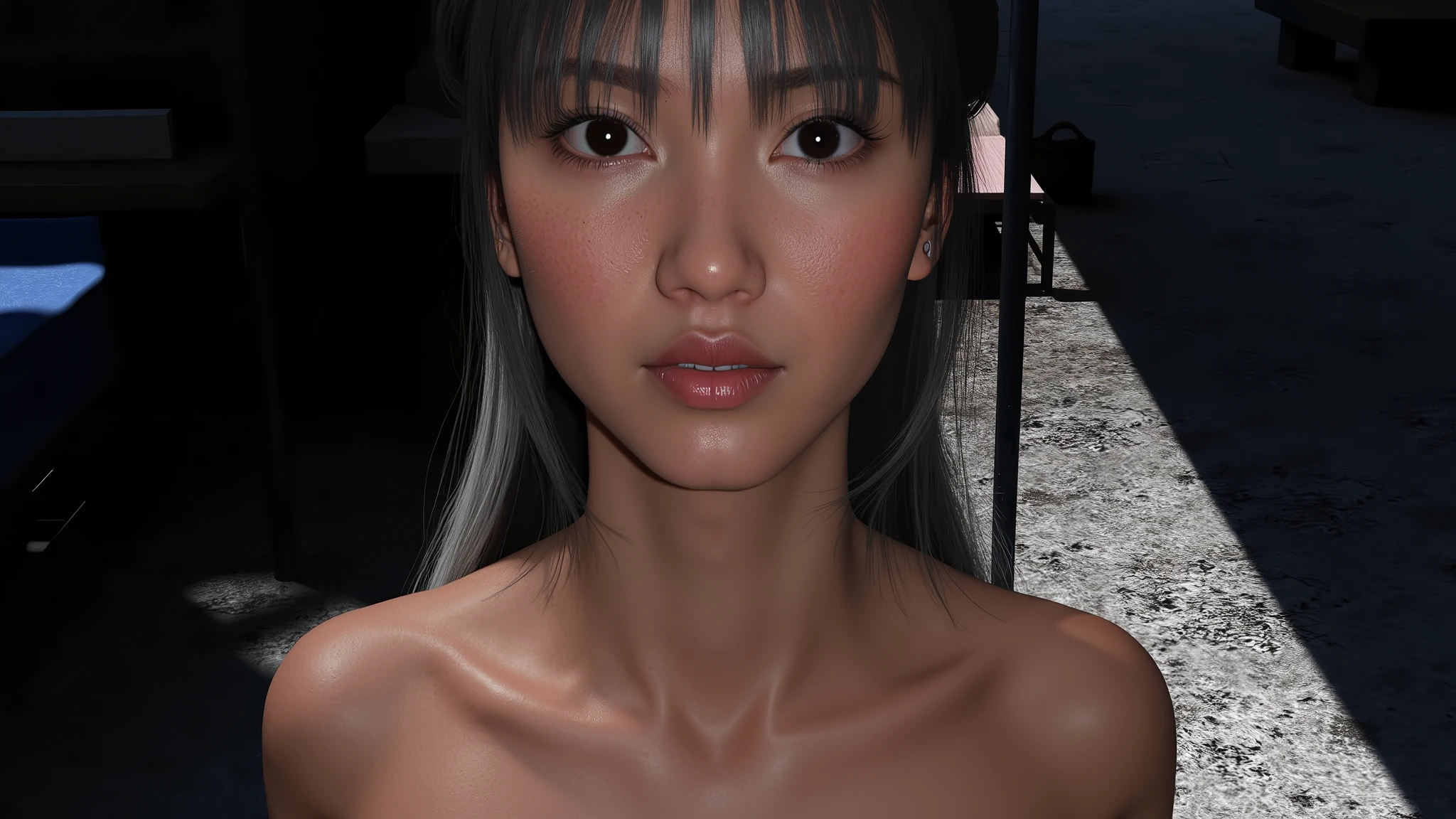 Beautiful asian face woman, image from the neck up, woman with a long neck front face adult woman