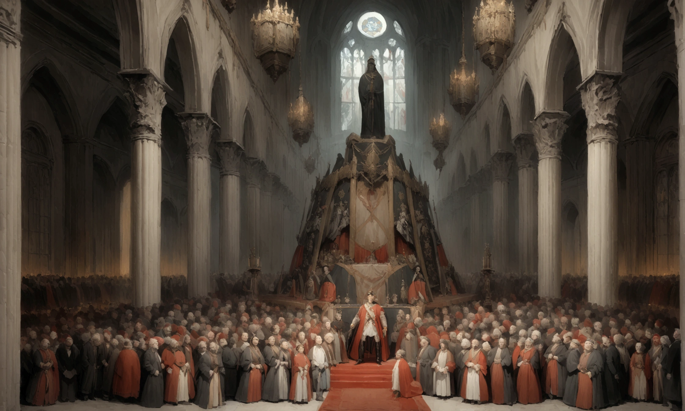 This photo is from France in the 18th century，Napoleon in the church，Crowned emperor in front of thousands of people