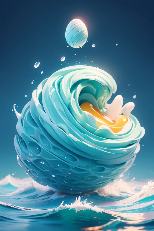 1 Monster Egg. The egg has a sea wave pattern and floats in mid-air.. The image should be sharp and detailed, with beautiful colors.