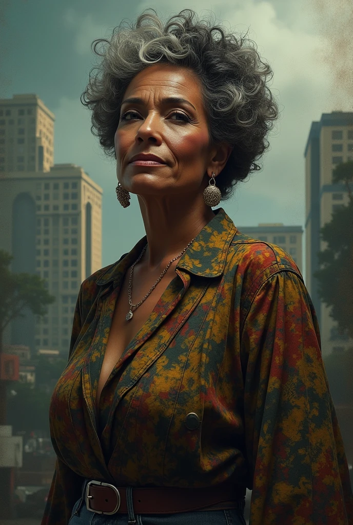 Create an image of adult Elza Soares, faces personal and professional difficulties