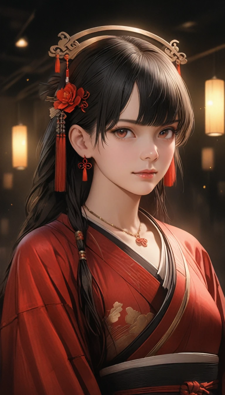 最high quality, masterpiece, High resolution, One person, Chinese Hanfu,Chinese Architect Background, Red scarf, hair ornaments,necklace, jewelry,Beautiful Face,On top of that_body, Tyndall effect,Realistic, Dark studio, Rim Light, Two-tone lighting,(Skin with attention to detail:1.2), 8k uhd, Digital SLR, Soft lighting, high quality, Volumetric lighting, Frank, photograph, High resolution, 4K, 8k, Bokeh,Girl in a red dress