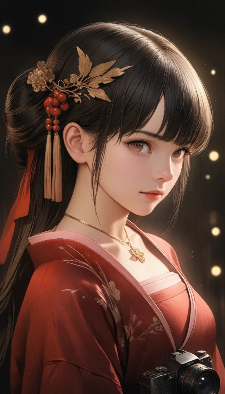 最high quality, masterpiece, High resolution, One person, Chinese Hanfu,Chinese Architect Background, Red scarf, hair ornaments,necklace, jewelry,Beautiful Face,On top of that_body, Tyndall effect,Realistic, Dark studio, Rim Light, Two-tone lighting,(Skin with attention to detail:1.2), 8k uhd, Digital SLR, Soft lighting, high quality, Volumetric lighting, Frank, photograph, High resolution, 4K, 8k, Bokeh,Girl in a red dress