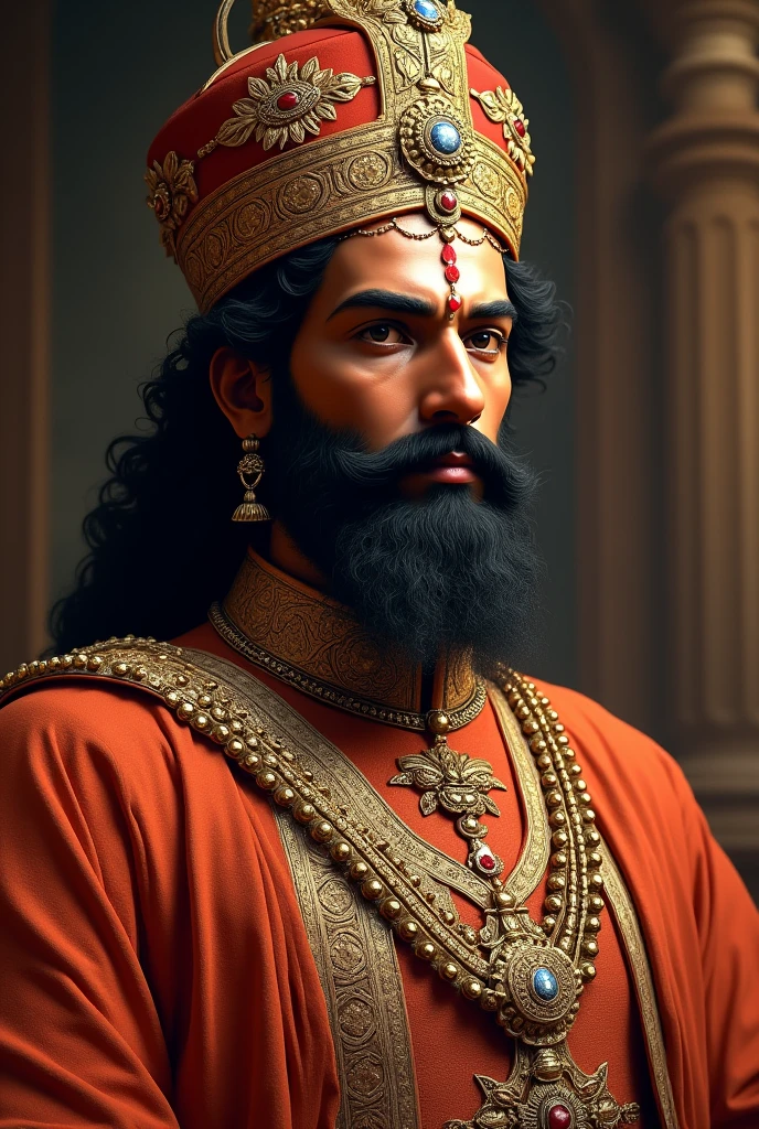 Create an image of Chhatrapati Shivaji Maharaj in the king suit wearing his maratha crown