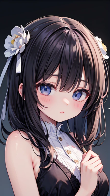 (masterpiece、Highest quality、Very detailed))、One person'S、Improve、Black Hair、Long Hair、Wavy Hair、Grey Eyes、Wicked Smile、((Grin))、Very large breasts、Cowboy Shot、peace sign、Classroom Background、Completely naked、Nipples
