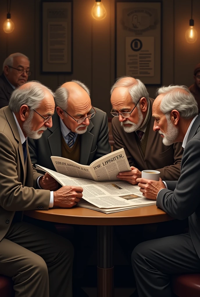 A group of mans Reading Newspaper