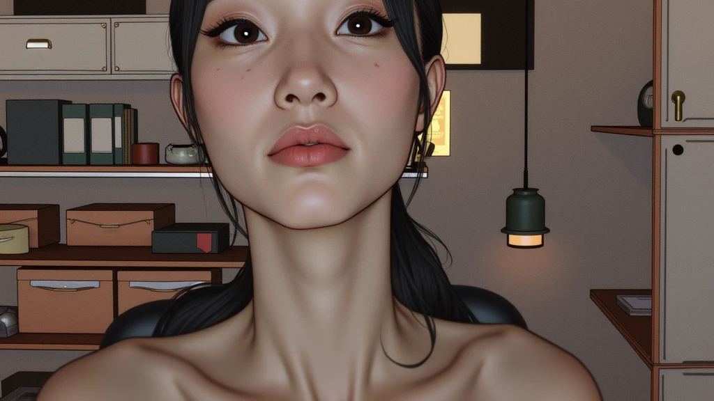 Beautiful asian face woman, image from the neck up, woman with a long neck front face adult woman