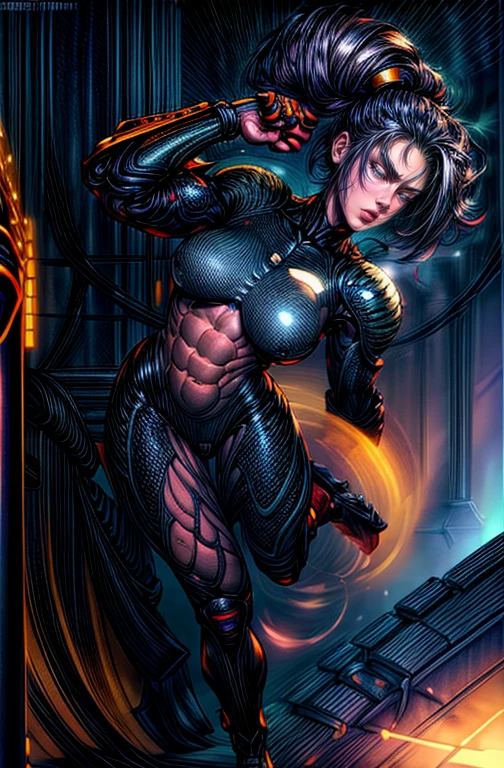 a young girl, beautiful detailed eyes, beautiful detailed lips, extremely detailed face, long eyelashes, girl in black space armor with gold accents, masterpiece, 8k, photorealistic, ultra-detailed, hyper realistic, 3d, cinematic lighting, dramatic, science fiction, intricate, futuristic, elegant, mysterious, atmospheric, full body space suit, no helmet, intricate detailed space suit, futuristic, sci-fi, hyperrealistic, 8k, top quality, cinematic lighting, dramatic lighting, vibrant colors, dynamic pose, epic, dramatic,beautiful blue eyes, detailed muscular body, ponytail hairstyle, full body, beautiful detailed lips, light smile on face, full length photo, full-body shot , she has black space boots. body focus, Beautiful body, Beautiful character design , full body view, adult, full clothes, Beautiful Face, light smile, abs, erotica, nsfw, abs, empty background,(skinny body:1.2), lustful look, full view, erotica pose