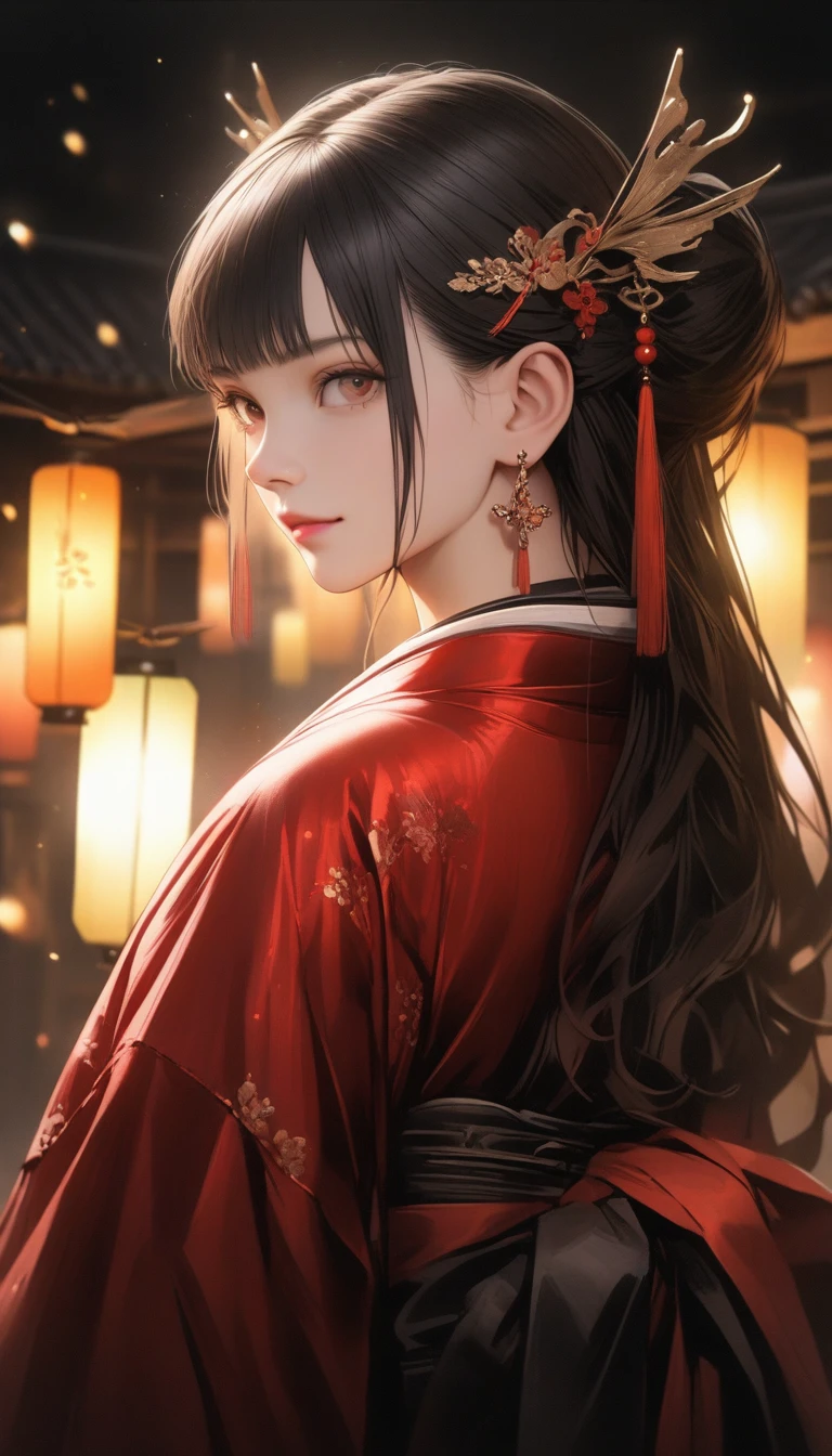 最high quality, masterpiece, High resolution, One person, Chinese Hanfu,Chinese Architect Background, Red scarf, hair ornaments,necklace, jewelry,Beautiful Face,On top of that_body, Tyndall effect,Realistic, Dark studio, Rim Light, Two-tone lighting,(Skin with attention to detail:1.2), 8k uhd, Digital SLR, Soft lighting, high quality, Volumetric lighting, Frank, photograph, High resolution, 4K, 8k, Bokeh,Girl in a red dress