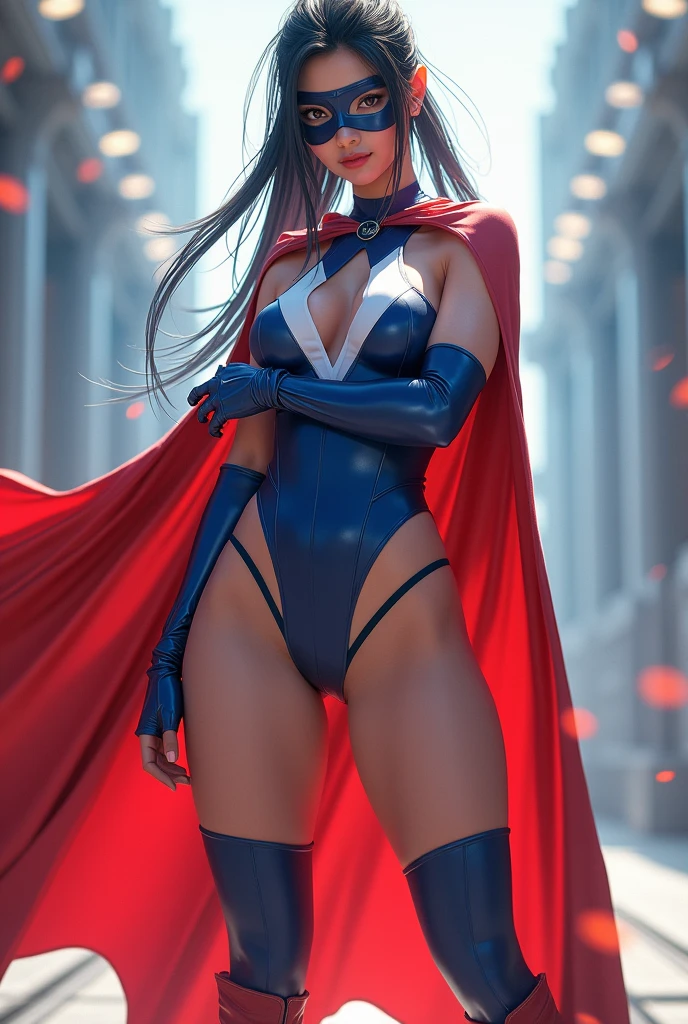 ((best quality)), ((highly detailed)), masterpiece, extremely detailed face, beautiful face, , <lora:more_details:.2>, (1girl), (glasses), dynamic pose, full body, superhero, spandex bodysuit, skin tight clothes, long cape, gloves, knee boots, (flying), smile, (outside, <lora:school_outdoors_v0.2:1>, at a school, building, gate, fence, sunset, raining), <lora:Anime_Figure:1>, figure