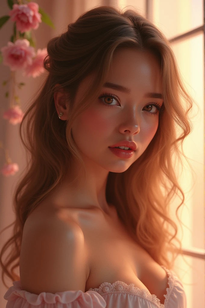Beautiful girl&#39;s upper body photos, Playing with your phone in the middle of the street, [transparent](Short lace camisole:1.47), Natural breasts, Medium breasts, (Willow Waist, Perfect body curves), earrings, Clear focus, (tall and big, Adult women), ((Looking into the distance)), (High Detail Skin, Skin pores:1.4)
